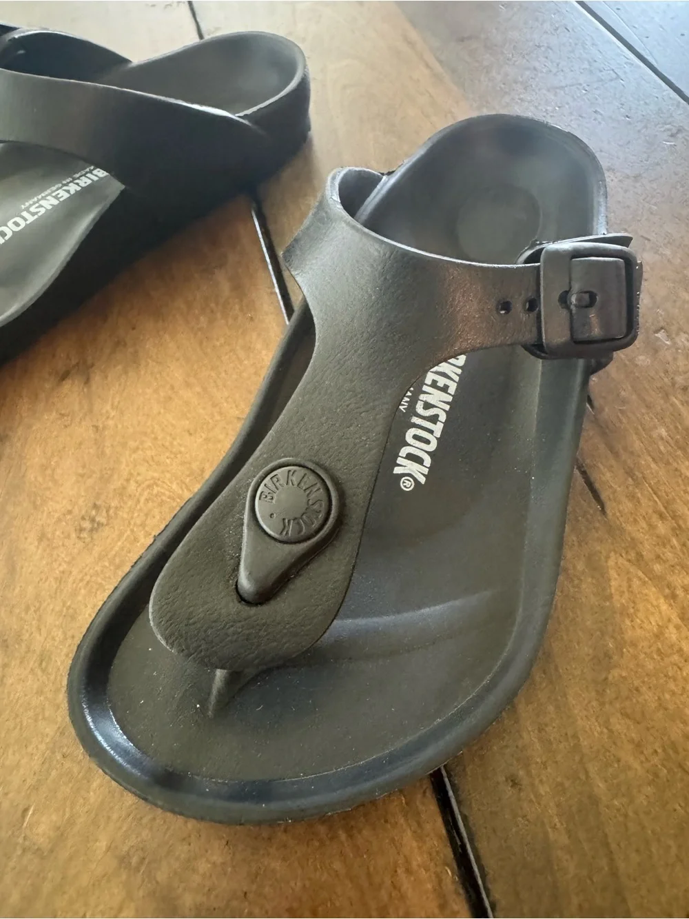 Birkenstock Black Thong Sandals with Buckle Detail